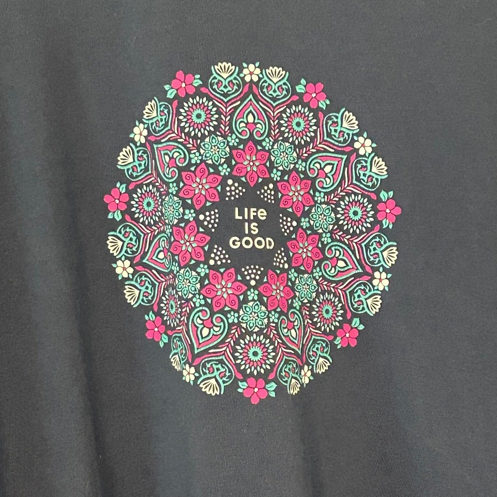 Life is Good Womens Crusher Tee Navy Floral Mandala Cotton Long Sleeve Shirt L - Picture 3 of 10